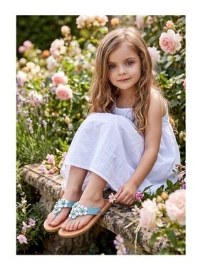 new Kid Express ❉ Martinique Leather Flip Flops Thongs Sandals ❉ Turquoise ❉ 12